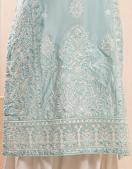 BLUE COTTON NET EMBROIDERED KURTI