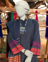 BLUE JACQUARD DYED UNSTITCHED 3PC | JLAWN-S-25-3126