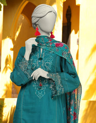 GREEN DOBBY EMBROIDERED UNSTITCHED 3PC | JLAWN-S-25-3158