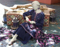 BLUE DOBBY EMBROIDERED UNSTITCHED 3PC | JLAWN-S-25-3164