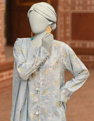 BLUE JACQUARD DIGITAL PRINTED UNSTITCHED 3PC | JLAWN-S-25-3195