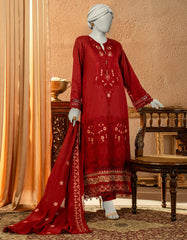 RED LAWN EMBROIDERED UNSTITCHED 3PC | JLAWN-S-25-3250