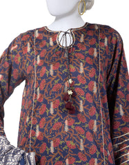 BLUE DIGITAL PRINTED JACQUARD UNSTITCHED 3PC