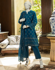 BLUE LAWN PASTE PRINTED UNSTITCHED 3PC