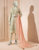 GREEN IMPURE CHIFFON EMBROIDERED 3PC STITCHED