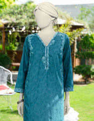 BLUE DOBBY EMBROIDERED KURTI