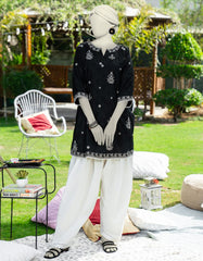 BLACK DOBBY EMBROIDERED KURTI