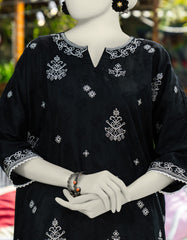 BLACK DOBBY EMBROIDERED KURTI