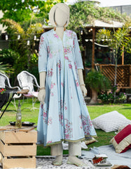 BLUE COTTON LAWN EMBROIDERED KURTI