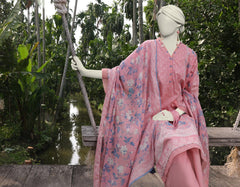 PINK LAWN PRINTED UNSTITCHED 3PC | JLAWN-S-25-802
