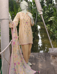 YELLOW LAWN PRINTED UNSTITCHED 3PC | JLAWN-S-25-804