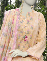 YELLOW LAWN PRINTED UNSTITCHED 3PC | JLAWN-S-25-804