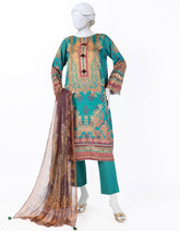 GREEN DOBBY EMBROIDERED 3PC STITCHED | JLAWN-S-25-809