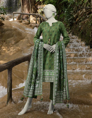 GREEN ZARI TAR LAWN PRINTED UNSTITCHED 3PC | JLAWN-S-25-813