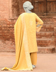 YELLOW JACQUARD DYED UNSTITCHED 3PC | JLAWN-S-25-847