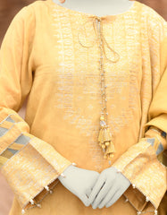 YELLOW JACQUARD DYED UNSTITCHED 3PC | JLAWN-S-25-847