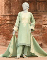 GREEN JACQUARD DYED UNSTITCHED 3PC | JLAWN-S-25-848