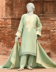 GREEN JACQUARD DYED UNSTITCHED 3PC | JLAWN-S-25-848