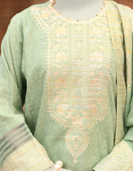 GREEN JACQUARD DYED UNSTITCHED 3PC | JLAWN-S-25-848
