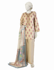 BEIGE LAWN EMBROIDERED 3PC STITCHED
