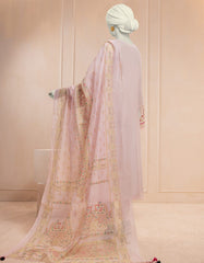 PINK LAWN SCHIFFLI UNSTITCHED 3PC