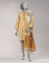 BEIGE LAWN PASTE PRINTED UNSTITCHED 3PC