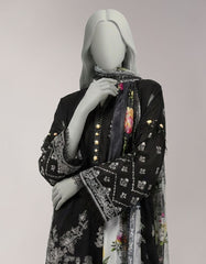 BLACK LAWN PASTE PRINTED UNSTITCHED 3PC