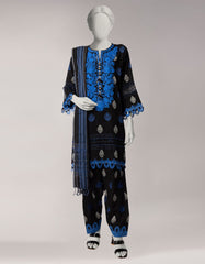 BLACK DOBBY EMBROIDERED UNSTITCHED 3PC