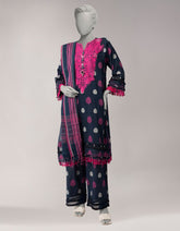 BLUE DOBBY EMBROIDERED UNSTITCHED 3PC