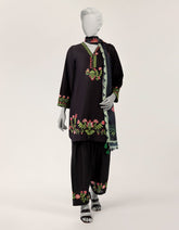 BLACK LAWN EMBROIDERED STITCHED 3PC