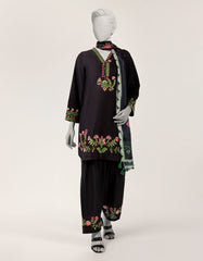 BLACK LAWN EMBROIDERED STITCHED 3PC