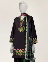 BLACK LAWN EMBROIDERED STITCHED 3PC