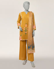 YELLOW LAWN EMBROIDERED STITCHED 3PC