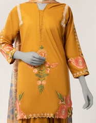 YELLOW LAWN EMBROIDERED STITCHED 3PC