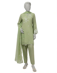 GREEN DOBBY EMBROIDERED 3PC STITCHED