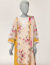 CREAM LAWN EMBROIDERED STITCHED 3PC