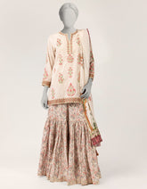 BEIGE RAW SILK EMBROIDERED STITCHED 3PC
