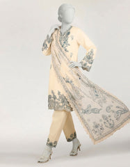 OFF WHITE LAWN EMBROIDERED STITCHED 3PC