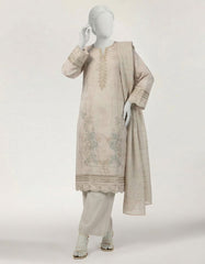 GREY DOBBY EMBROIDERED STITCHED 3PC