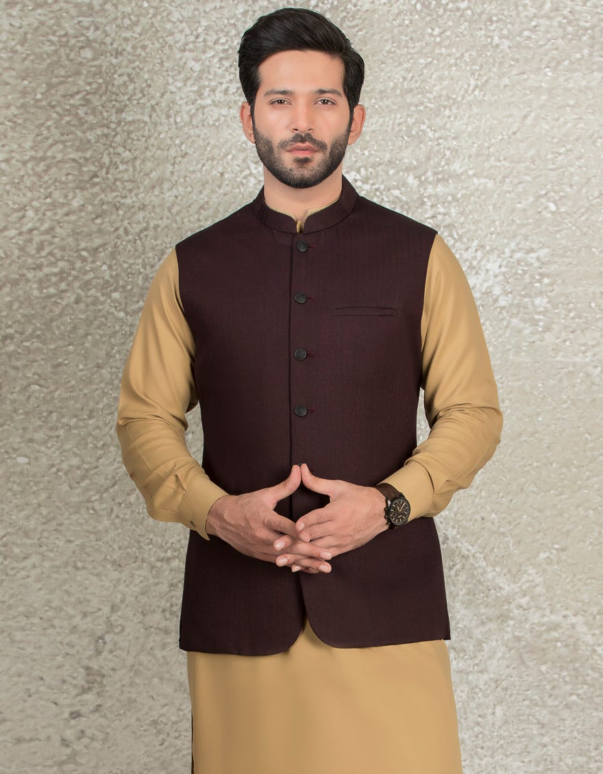 DARK MAROON SUITING WAISTCOAT | JJVC-27384-R3