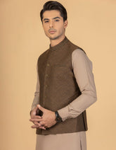 MEHNDI BROWN JAMAWAR WAISTCOAT | JJVC-27407