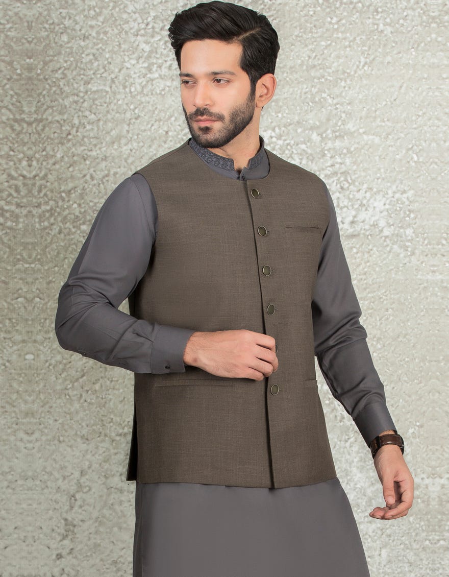 MUD GREY BLENDED WAISTCOAT | JJVC-27429