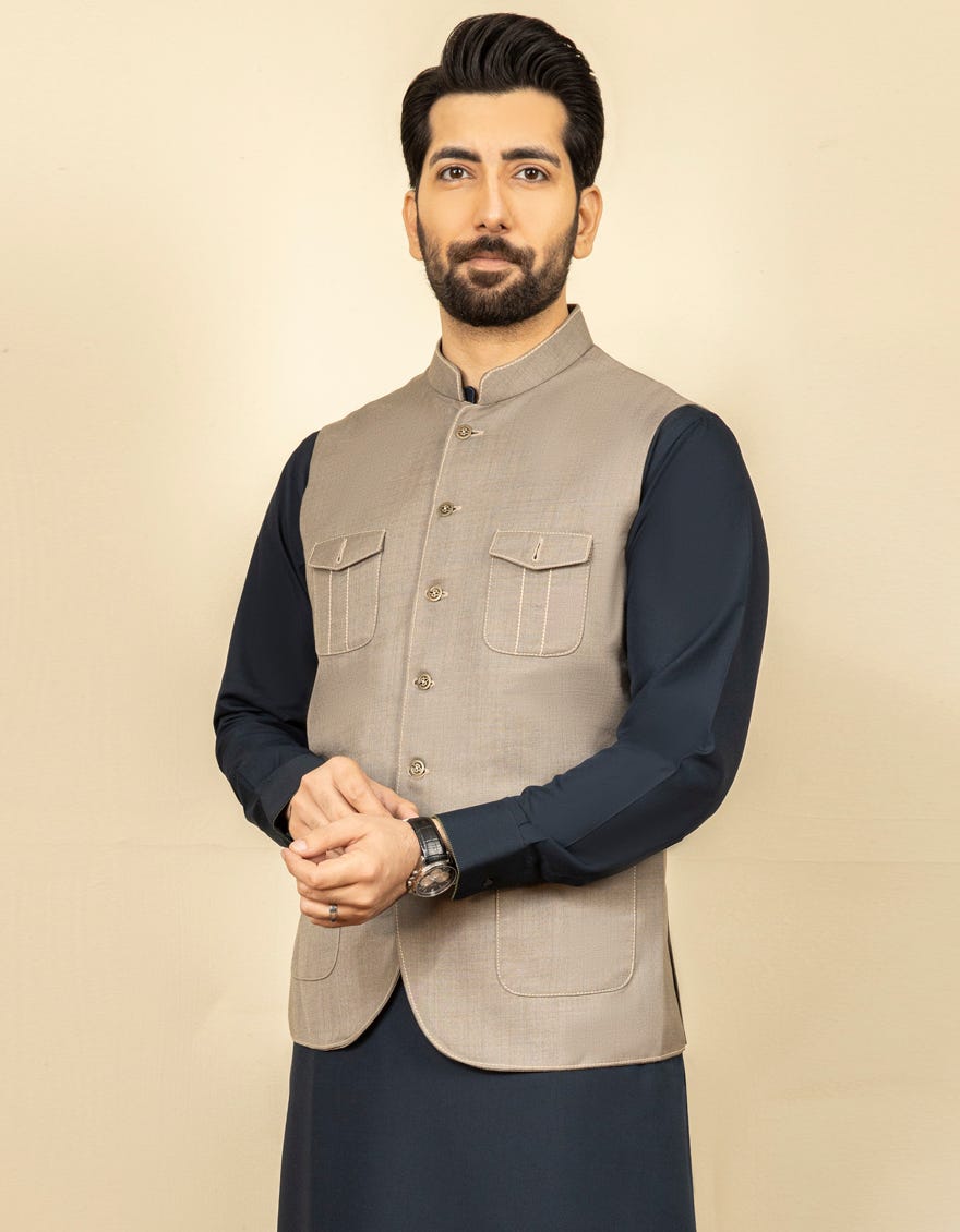 SAND GREY BLENDED WAISTCOAT | JJVC-27431