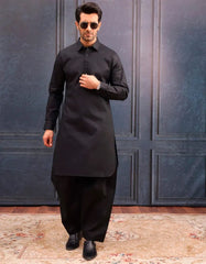 BLACK COTTON UNSTITCHED KAMEEZ SHALWAR FABRIC