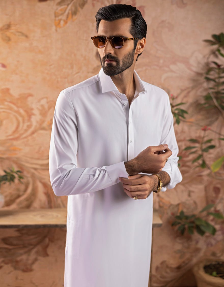 WHITE BLENDED KAMEEZ SHALWAR | JJKS-S-30727-R10-AP