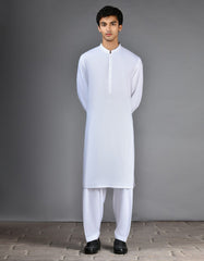 WHITE BLENDED CASUAL KAMEEZ SHALWAR