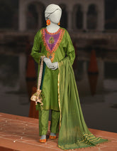 GREEN DOBBY EMBROIDERED UNSTITCHED 3PC | JLAWN-S-25-3078