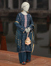 BLUE DOBBY EMBROIDERED UNSTITCHED 3PC | JLAWN-S-25-3080