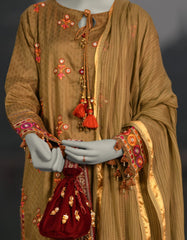 GREEN DOBBY EMBROIDERED UNSTITCHED 3PC | JLAWN-S-25-3081