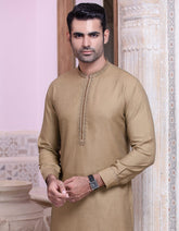 KHAKI BLENDED KURTA PAJAMA | JJKS-A-32518